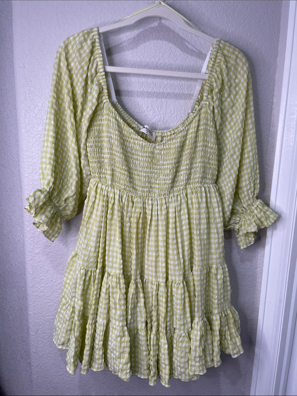 Impressions Yellow Gingham Mini Dress